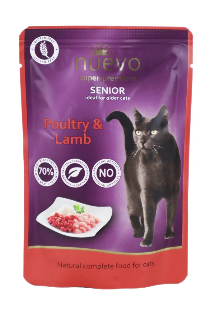 Nuevo kočka kapsa Senior Drůbeží a Jehněčí s rýží 85g