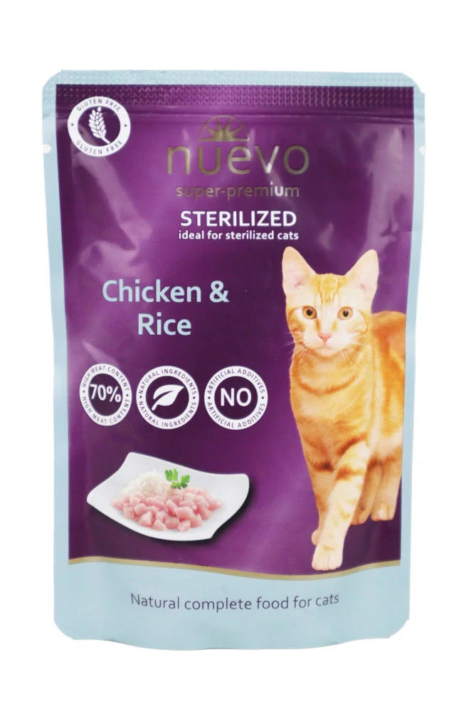 Nuevo kočka kapsa Sterilized Drůbeží s rýží 85g