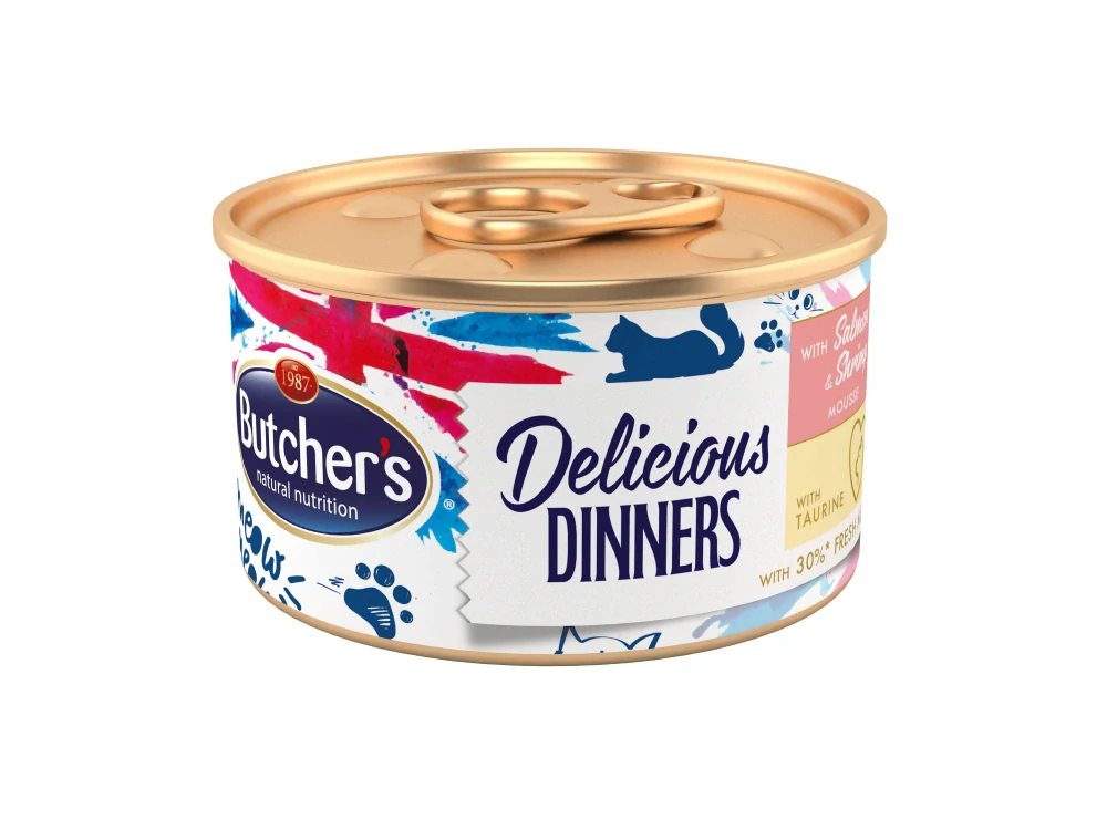 Butcher's Cat Delic.Dinners losos+krevety konz. 85g